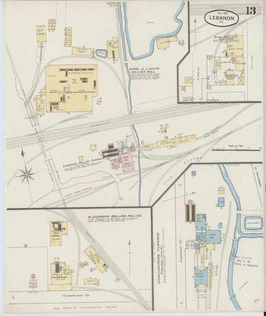 Sanborn Fire Insurance Map from Lebanon, Lebanon County, Pennsylvania (1887), Sheet #0013 - Historic Sanborn Fire Insurance Map Print, vintage old map wall art, antique decor, genealogy gift, Pennsylvania Pennsylvania map
