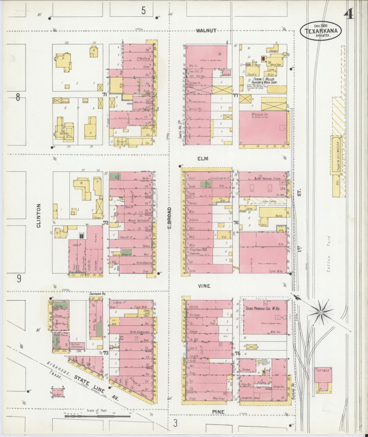 Sanborn Fire Insurance Map from Texarkana, Bowie County, Texas (1900), Sheet #0004 - Complete Map Set gallery image, historic Sanborn map, vintage wall art, Texas Texas