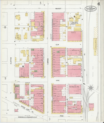 Sanborn Fire Insurance Map from Texarkana, Bowie County, Texas (1900), Sheet #0004 - Complete Map Set gallery image, historic Sanborn map, vintage wall art, Texas Texas