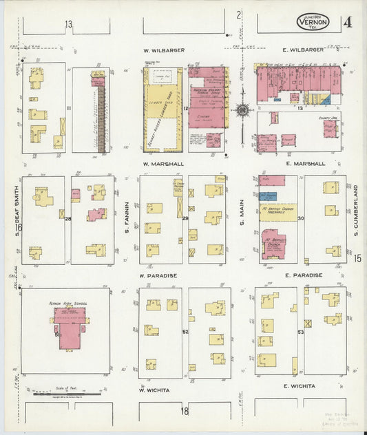 Sanborn Fire Insurance Map from Vernon, Wilbarger County, Texas (1920), Sheet #0004 - Historic Sanborn Fire Insurance Map Print, vintage old map wall art, antique decor, genealogy gift, Texas Texas map