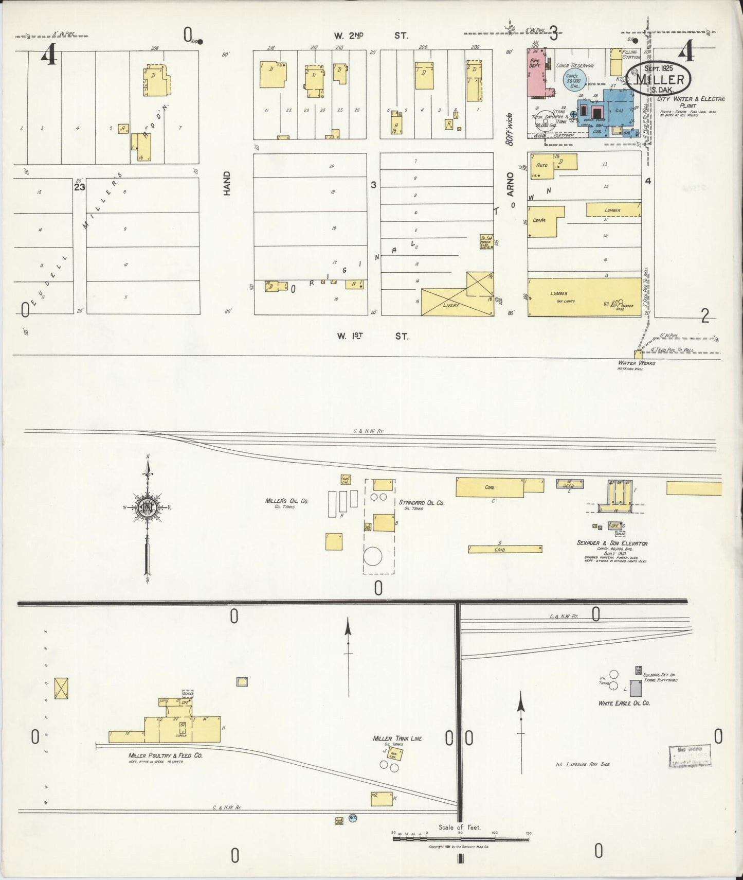 Sanborn Fire Insurance Map from Miller, Hand County, South Dakota (1925), Sheet #0004 - Complete Map Set gallery image, historic Sanborn map, vintage wall art, South Dakota South Dakota