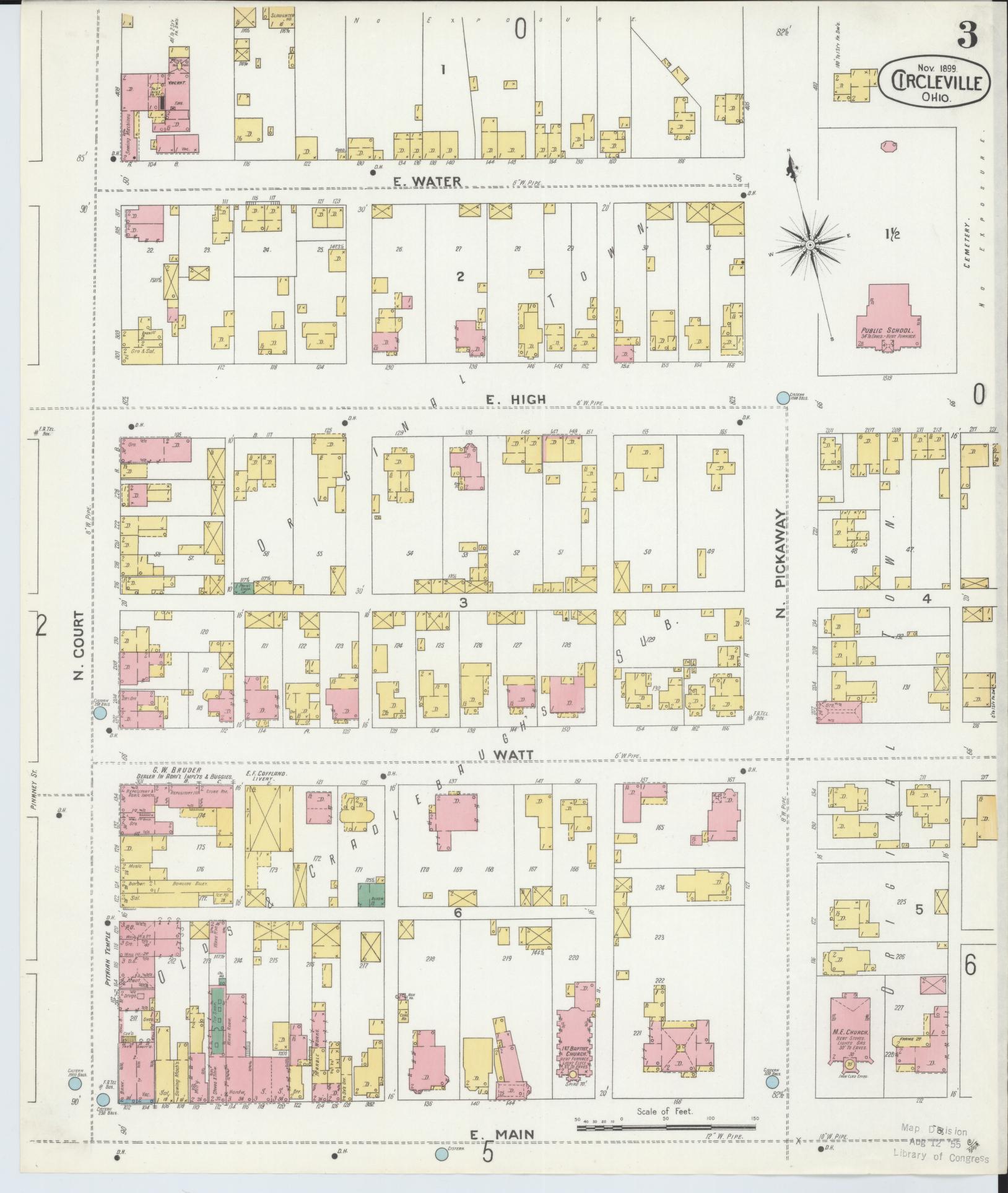 Sanborn Fire Insurance Map from Circleville, Pickaway County, Ohio (1899), Sheet #0003 - Complete Map Set gallery image, historic Sanborn map, vintage wall art, Ohio Ohio