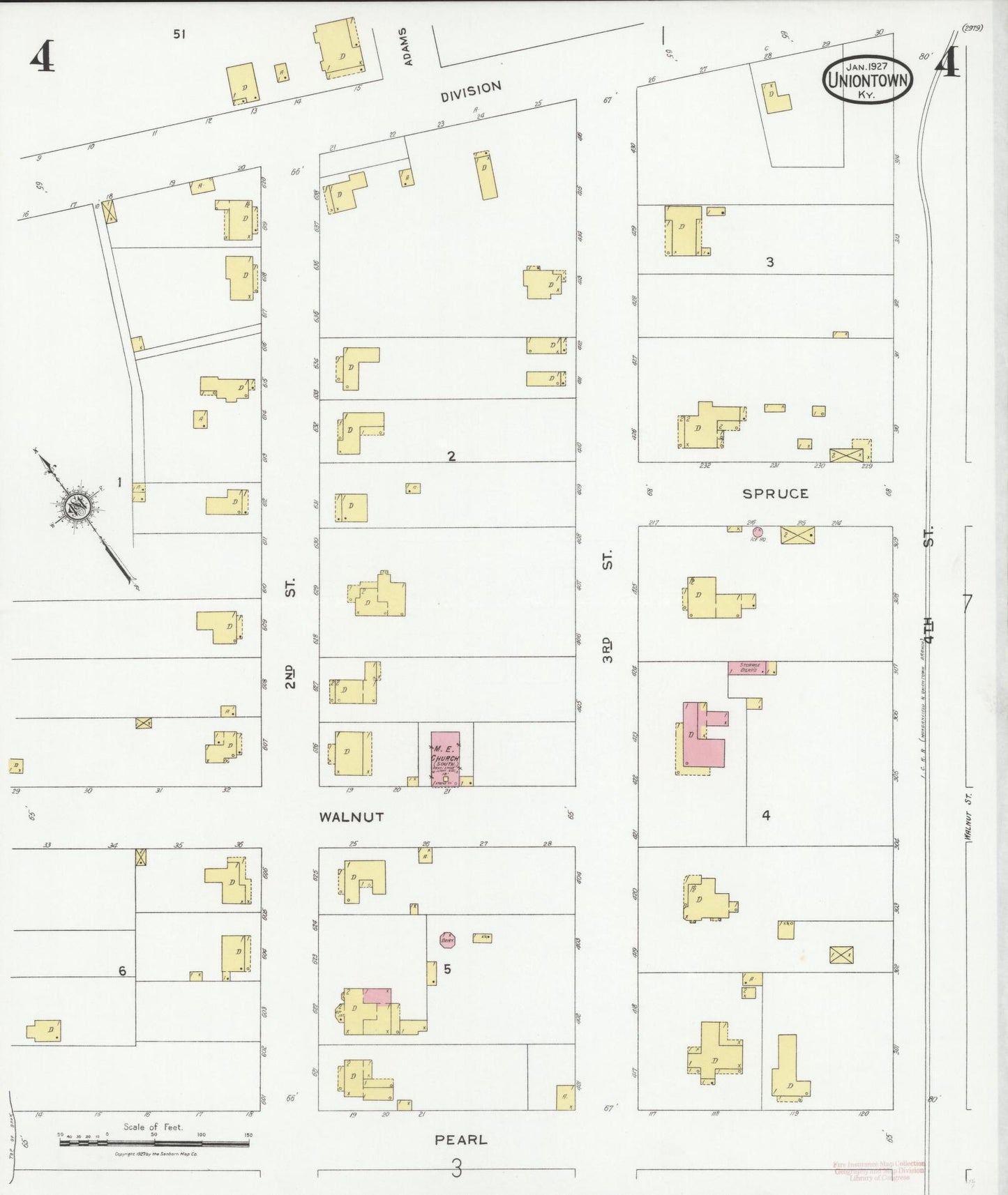Sanborn Fire Insurance Map from Uniontown, Union County, Kentucky (1927), Sheet #0004 - Historic Sanborn Fire Insurance Map Print, vintage old map wall art, antique decor, genealogy gift, Kentucky Kentucky map