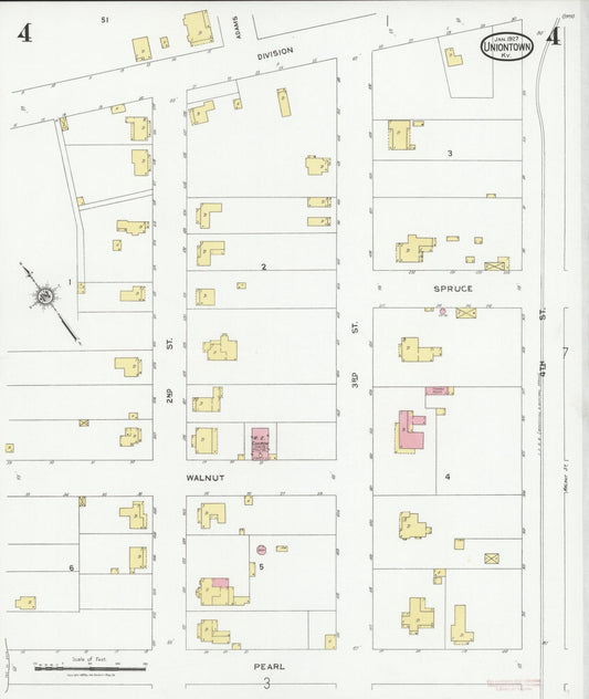 Sanborn Fire Insurance Map from Uniontown, Union County, Kentucky (1927), Sheet #0004 - Historic Sanborn Fire Insurance Map Print, vintage old map wall art, antique decor, genealogy gift, Kentucky Kentucky map