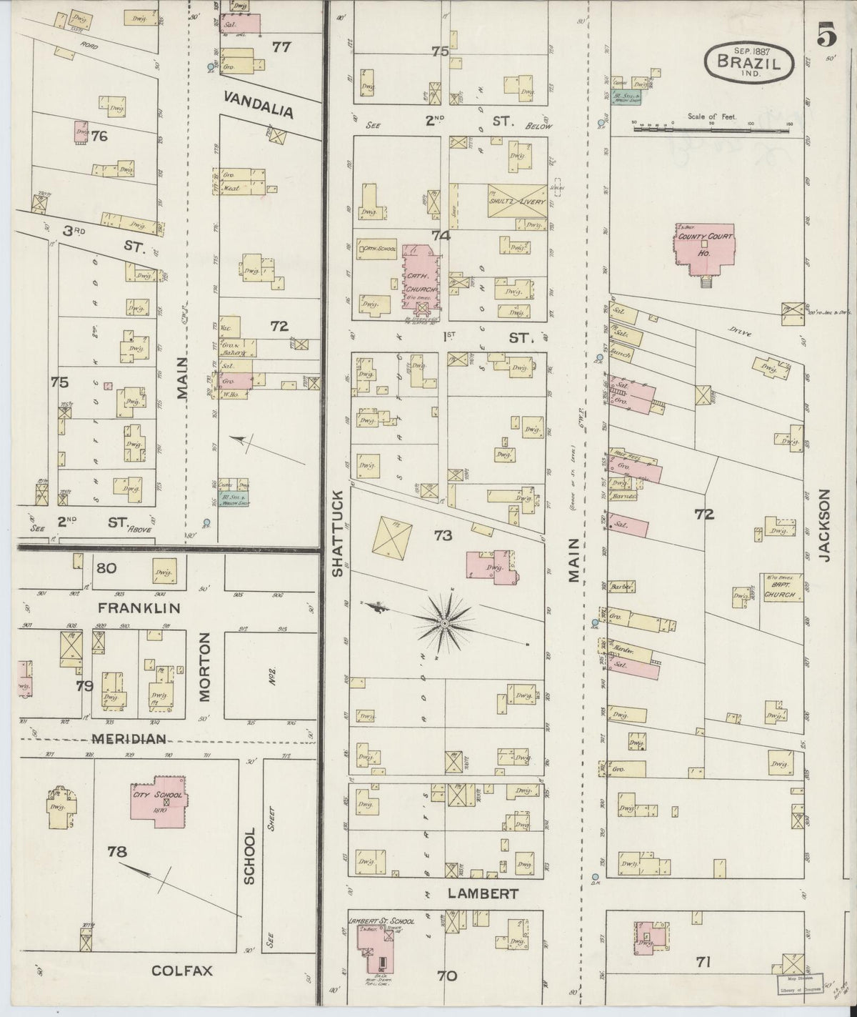 Sanborn Fire Insurance Map from Brazil, Clay County, Indiana (1887), Sheet #0005 - Historic Sanborn Fire Insurance Map Print, vintage old map wall art, antique decor, genealogy gift, Indiana Indiana map