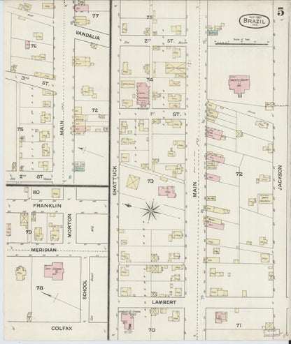 Sanborn Fire Insurance Map from Brazil, Clay County, Indiana (1887), Sheet #0005 - Historic Sanborn Fire Insurance Map Print, vintage old map wall art, antique decor, genealogy gift, Indiana Indiana map