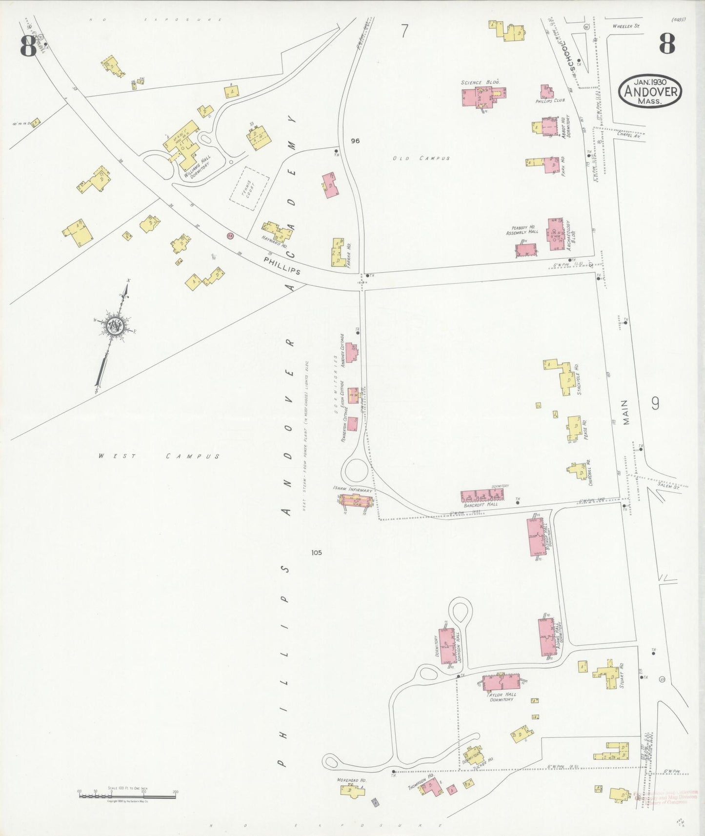 Sanborn Fire Insurance Map from Andover, Essex County, Massachusetts (1930), Sheet #0008 - Complete Map Set gallery image, historic Sanborn map, vintage wall art, Massachusetts Massachusetts