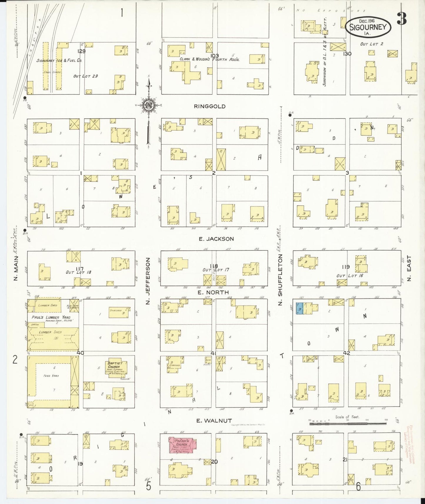 Sanborn Fire Insurance Map from Sigourney, Kiokuk County, Iowa (1916), Sheet #0003 - Historic Sanborn Fire Insurance Map Print
