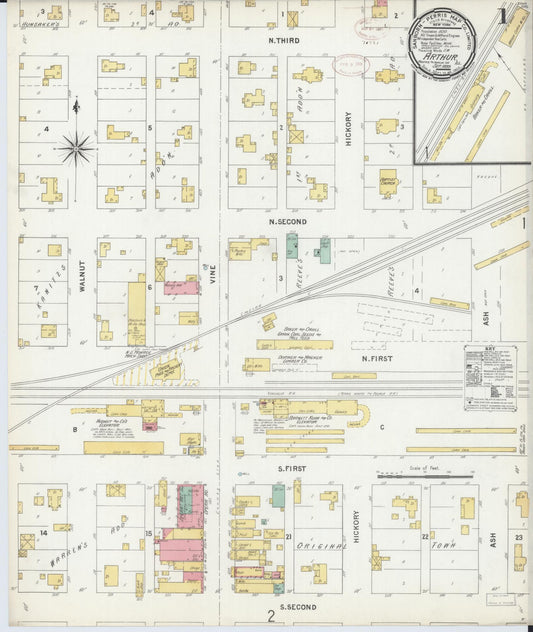 Sanborn Fire Insurance Map from Arthur, Moultrie And Douglas Counties, Illinois (1899), Sheet #0001 - Historic Sanborn Fire Insurance Map Print, vintage old map wall art, antique decor, genealogy gift, Illinois Illinois map