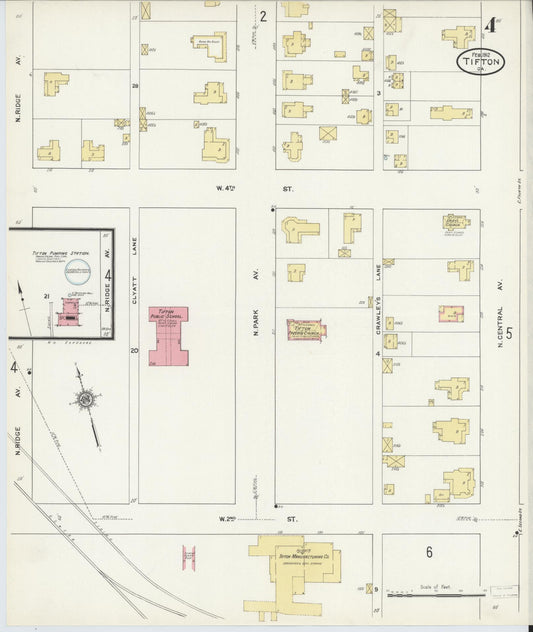 Sanborn Fire Insurance Map from Tifton, Tift County, Georgia (1912), Sheet #0004 - Historic Sanborn Fire Insurance Map Print, vintage old map wall art, antique decor, genealogy gift, Georgia Georgia map