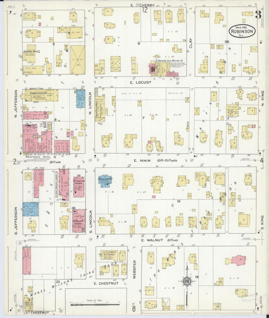 Sanborn Fire Insurance Map from Robinson, Crawford County, Illinois (1916), Sheet #0003 - Historic Sanborn Fire Insurance Map Print, vintage old map wall art, antique decor, genealogy gift, Illinois Illinois map
