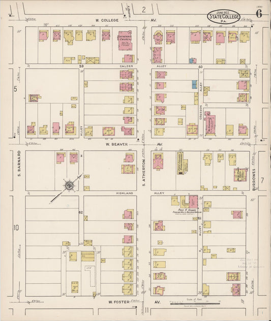 Sanborn Fire Insurance Map from State College, Centre County, Pennsylvania (1922), Sheet #0006 - Historic Sanborn Fire Insurance Map Print, vintage old map wall art, antique decor, genealogy gift, Pennsylvania Pennsylvania map