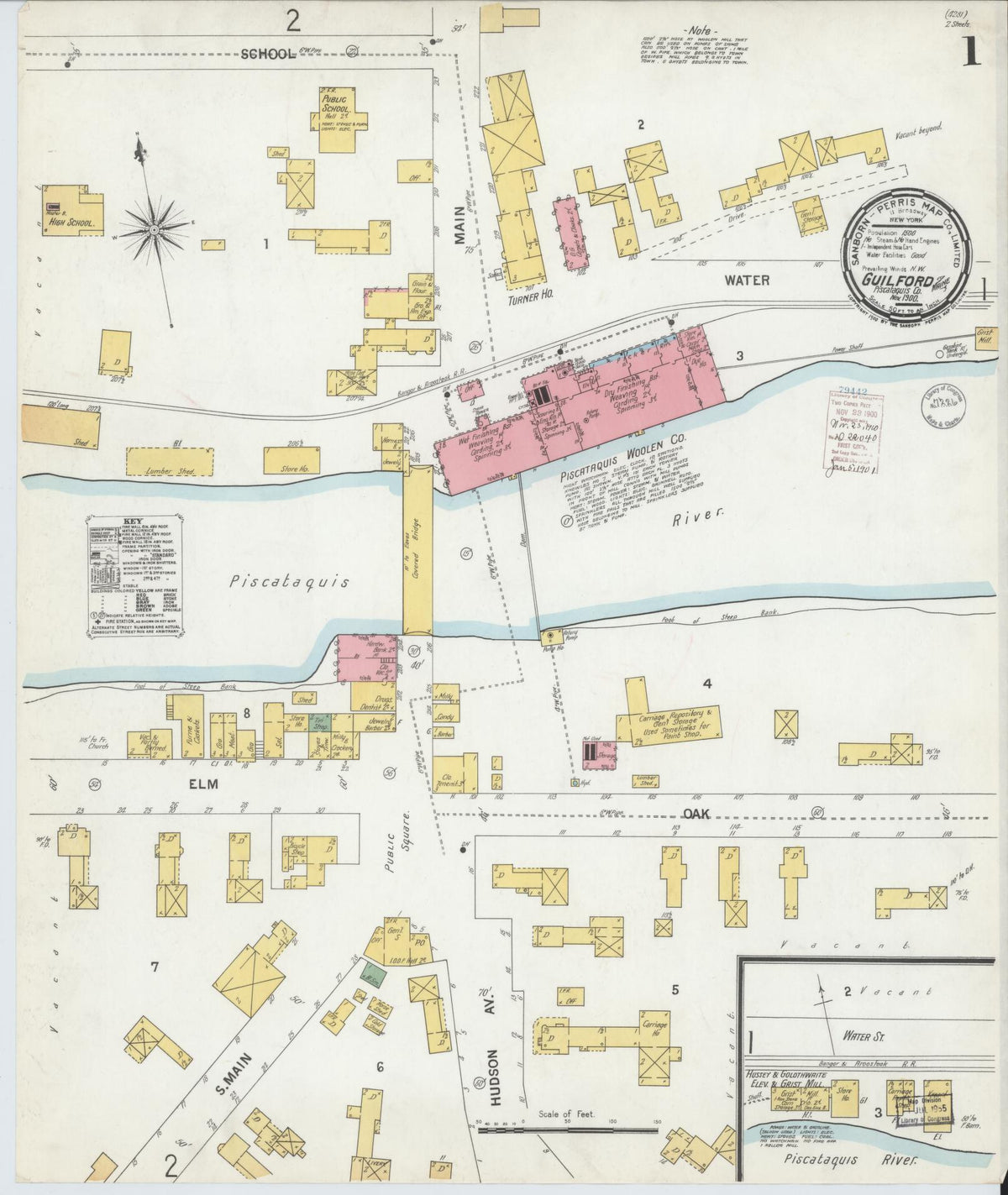 Sanborn Fire Insurance Map from Guilford, Piscataquis County, Maine (1900), Sheet #0001 - Historic Sanborn Fire Insurance Map Print, vintage old map wall art, antique decor, genealogy gift, Maine Maine map
