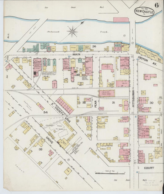 Sanborn Fire Insurance Map from New Castle, Lawrence County, Pennsylvania (1888), Sheet #0006 - Historic Sanborn Fire Insurance Map Print, vintage old map wall art, antique decor, genealogy gift, Pennsylvania Pennsylvania map