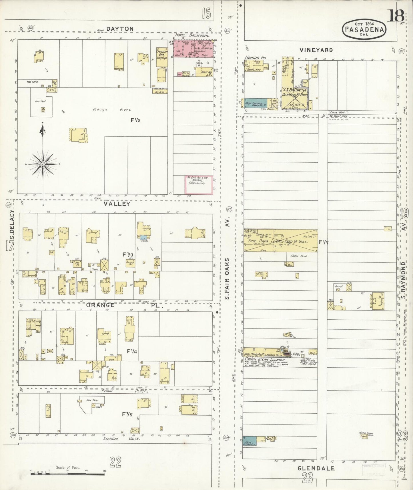 Sanborn Fire Insurance Map from Pasadena, Los Angeles County, California (1894), Sheet #0018 - Complete Map Set gallery image, historic Sanborn map, vintage wall art, California California