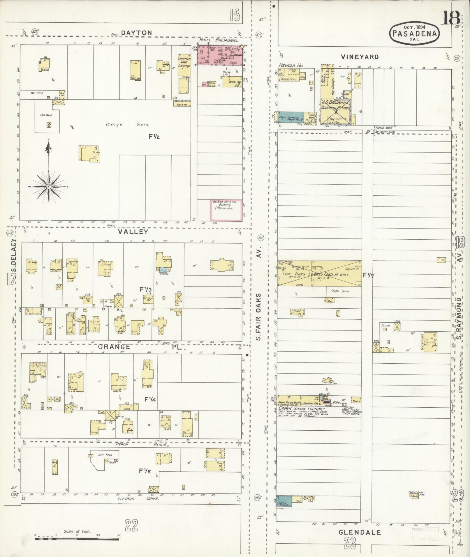 Sanborn Fire Insurance Map from Pasadena, Los Angeles County, California (1894), Sheet #0018 - Complete Map Set gallery image, historic Sanborn map, vintage wall art, California California