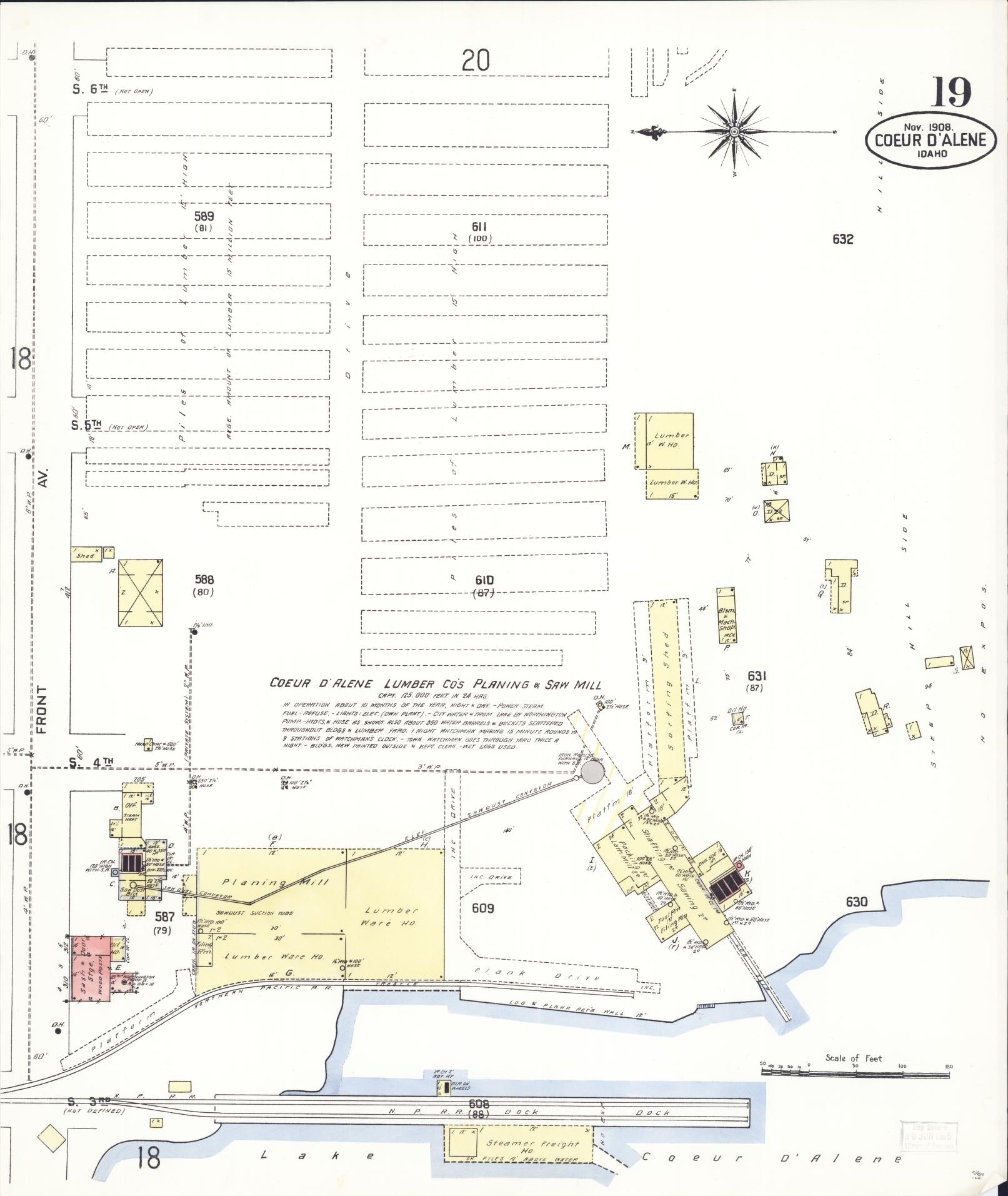 Sanborn Fire Insurance Map from Coeur D'alene, Kootenai County, Idaho (1908), Sheet #0019 - Complete Map Set gallery image, historic Sanborn map, vintage wall art, Idaho Idaho