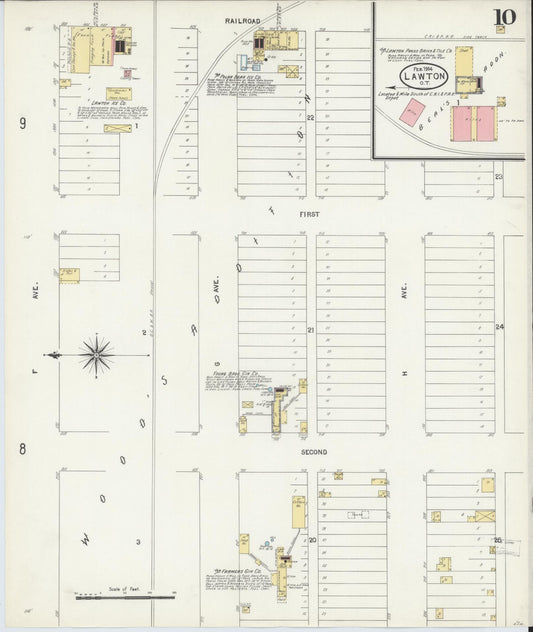 Sanborn Fire Insurance Map from Lawton, Comanche County, Oklahoma (1904), Sheet #0010 - Historic Sanborn Fire Insurance Map Print, vintage old map wall art, antique decor, genealogy gift, Oklahoma Oklahoma map
