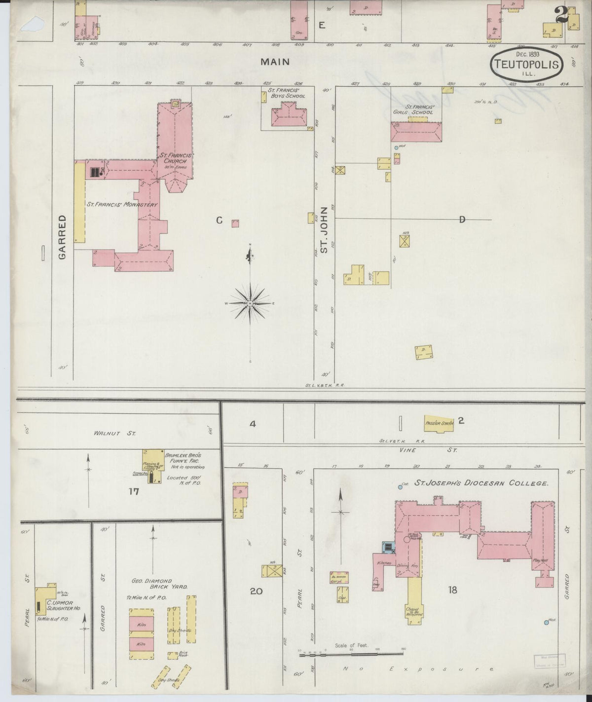 Sanborn Fire Insurance Map from Teutopolis, Effingham County, Illinois (1893), Sheet #0002 - Historic Sanborn Fire Insurance Map Print, vintage old map wall art, antique decor, genealogy gift, Illinois Illinois map