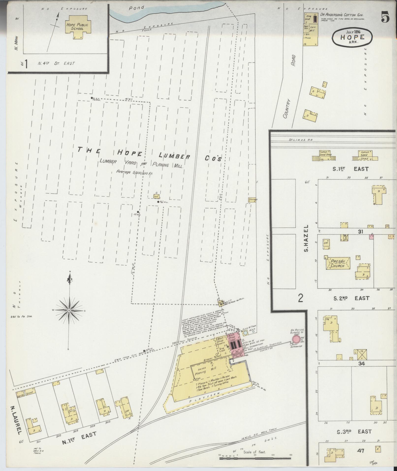 Sanborn Fire Insurance Map from Hope, Hempstead County, Arkansas (1896), Sheet #0005 - Historic Sanborn Fire Insurance Map Print, vintage old map wall art, antique decor, genealogy gift, Arkansas Arkansas map