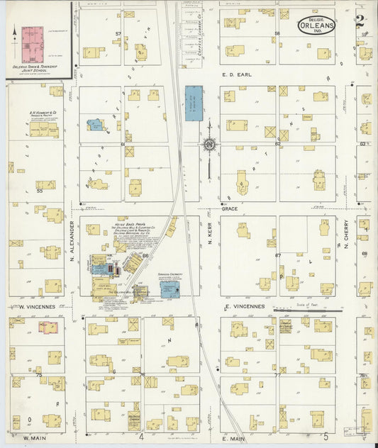 Sanborn Fire Insurance Map from Orleans, Orange County, Indiana (1916), Sheet #0002 - Historic Sanborn Fire Insurance Map Print, vintage old map wall art, antique decor, genealogy gift, Indiana Indiana map