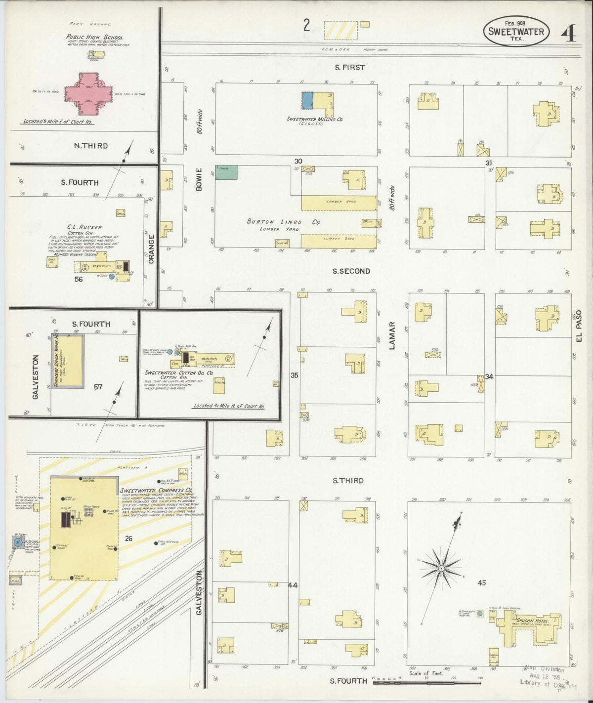 Sanborn Fire Insurance Map from Sweetwater, Nolan County, Texas (1908), Sheet #0004 - Complete Map Set gallery image, historic Sanborn map, vintage wall art, Texas Texas