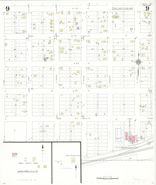 Sanborn Fire Insurance Map from Pratt, Pratt County, Kansas (1935), Sheet #0009 - Historic Sanborn Fire Insurance Map Print, vintage old map wall art, antique decor, genealogy gift, Kansas Kansas map