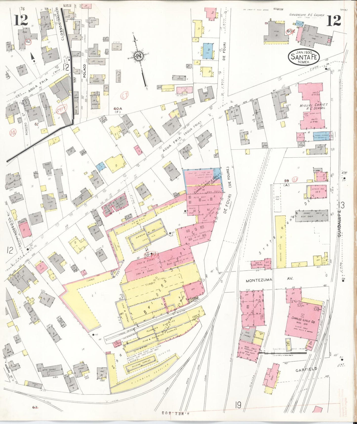 Sanborn Fire Insurance Map from Santa Fe, Santa Fe County, New Mexico (1948), Sheet #0012 - Complete Map Set gallery image, historic Sanborn map, vintage wall art, New Mexico New Mexico