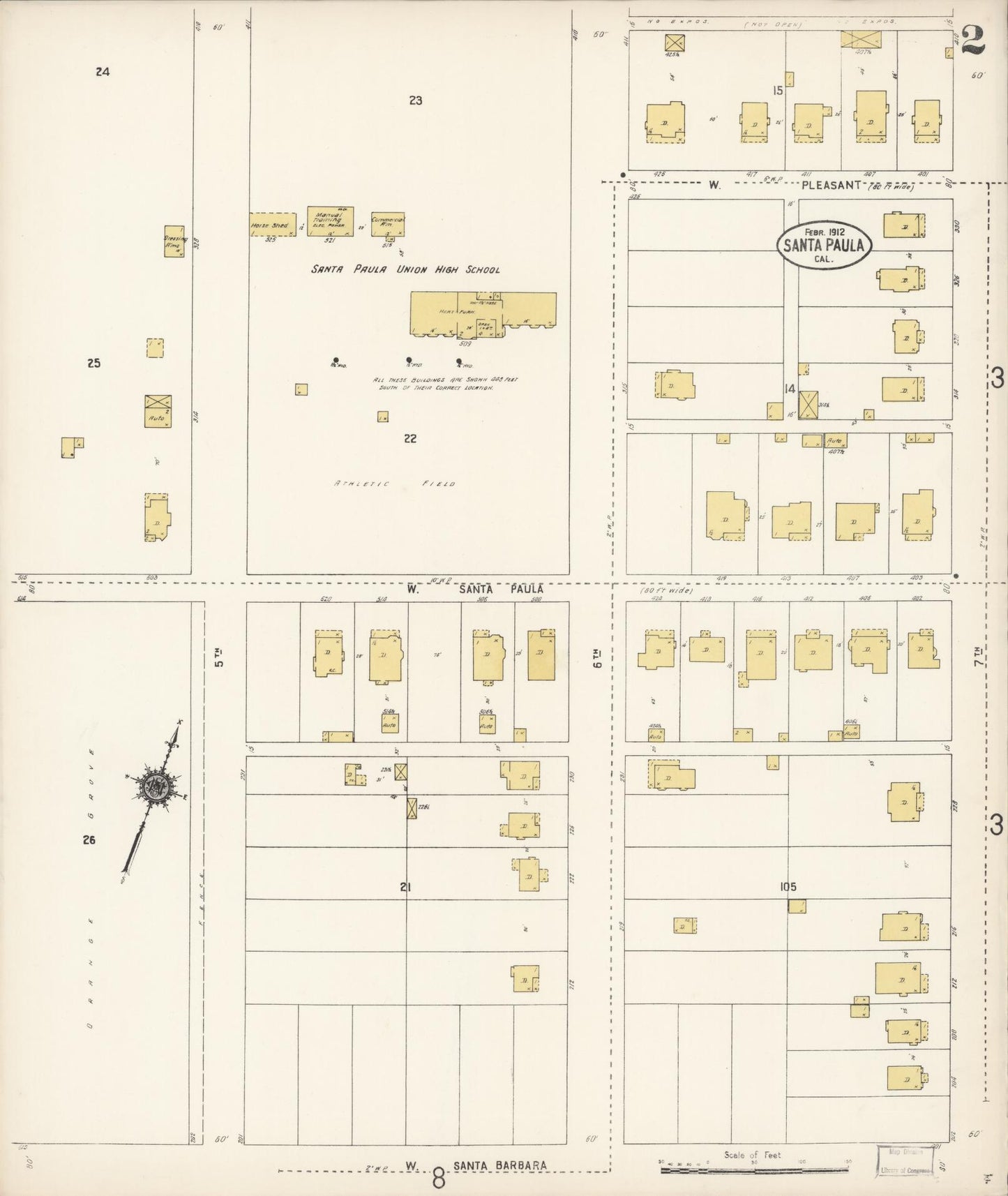 Sanborn Fire Insurance Map from Santa Paula, Ventura County, California (1912), Sheet #0002 - Complete Map Set gallery image, historic Sanborn map, vintage wall art, California California