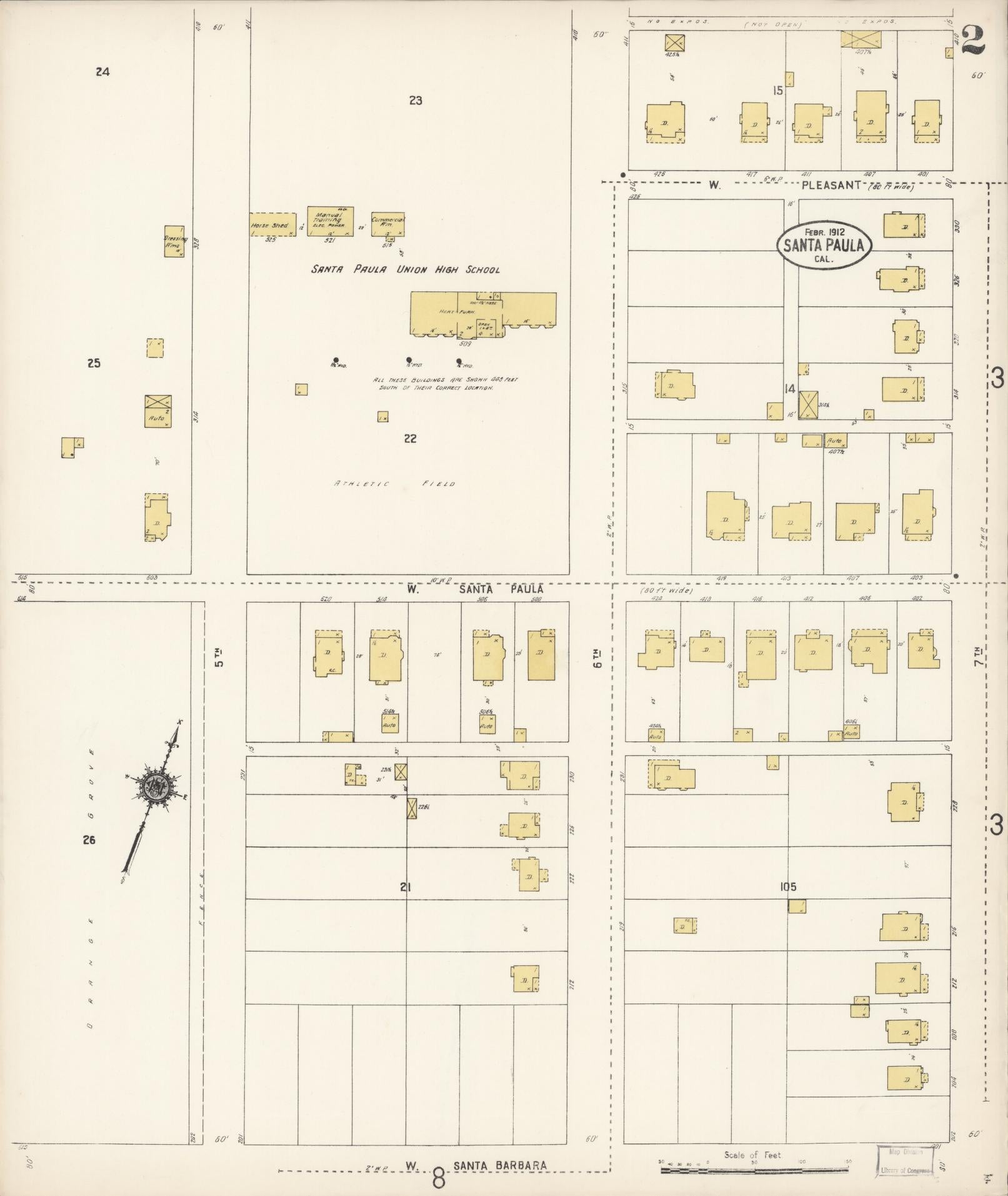 Sanborn Fire Insurance Map from Santa Paula, Ventura County, California (1912), Sheet #0002 - Complete Map Set gallery image, historic Sanborn map, vintage wall art, California California
