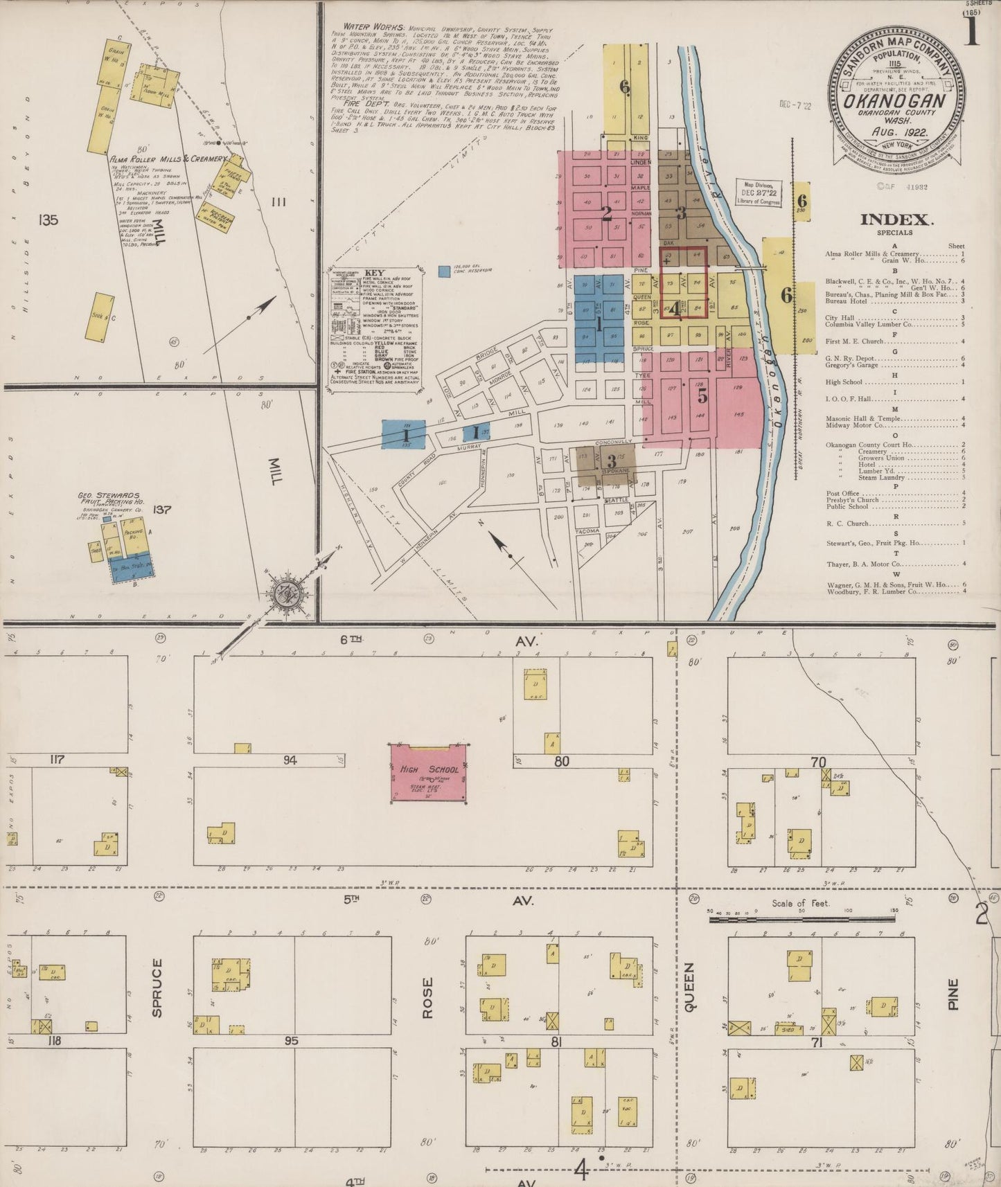 Sanborn Fire Insurance Map from Okanogan, Okanogan County, Washington (1922), Sheet #0001 - Complete Map Set gallery image, historic Sanborn map, vintage wall art, Washington Washington