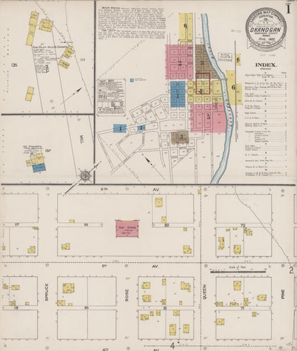Sanborn Fire Insurance Map from Okanogan, Okanogan County, Washington (1922), Sheet #0001 - Complete Map Set gallery image, historic Sanborn map, vintage wall art, Washington Washington