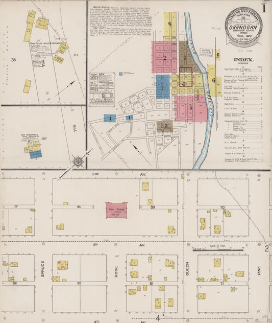 Sanborn Fire Insurance Map from Okanogan, Okanogan County, Washington (1922), Sheet #0001 - Complete Map Set gallery image, historic Sanborn map, vintage wall art, Washington Washington