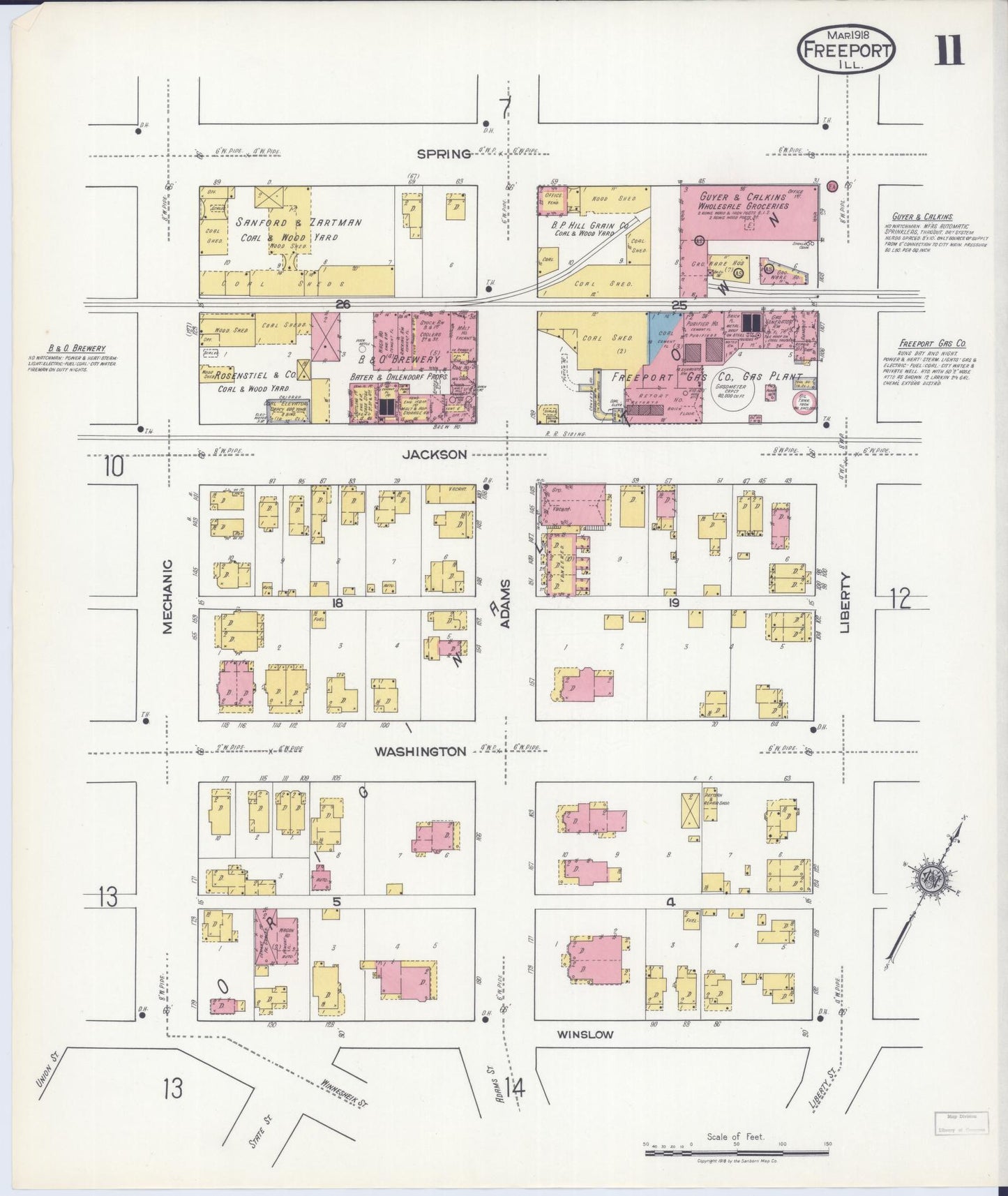 Sanborn Fire Insurance Map from Freeport, Stephenson County, Illinois (1918), Sheet #0011 - Historic Sanborn Fire Insurance Map Print, vintage old map wall art, antique decor, genealogy gift, Illinois Illinois map
