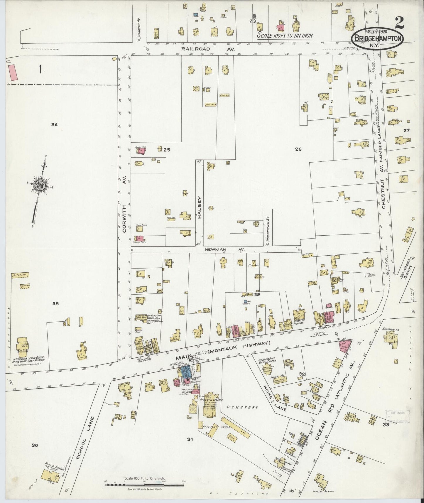 Sanborn Fire Insurance Map from Bridgehampton, Suffolk County, New York (1920), Sheet #0002 - Complete Map Set gallery image, historic Sanborn map, vintage wall art, New York New York