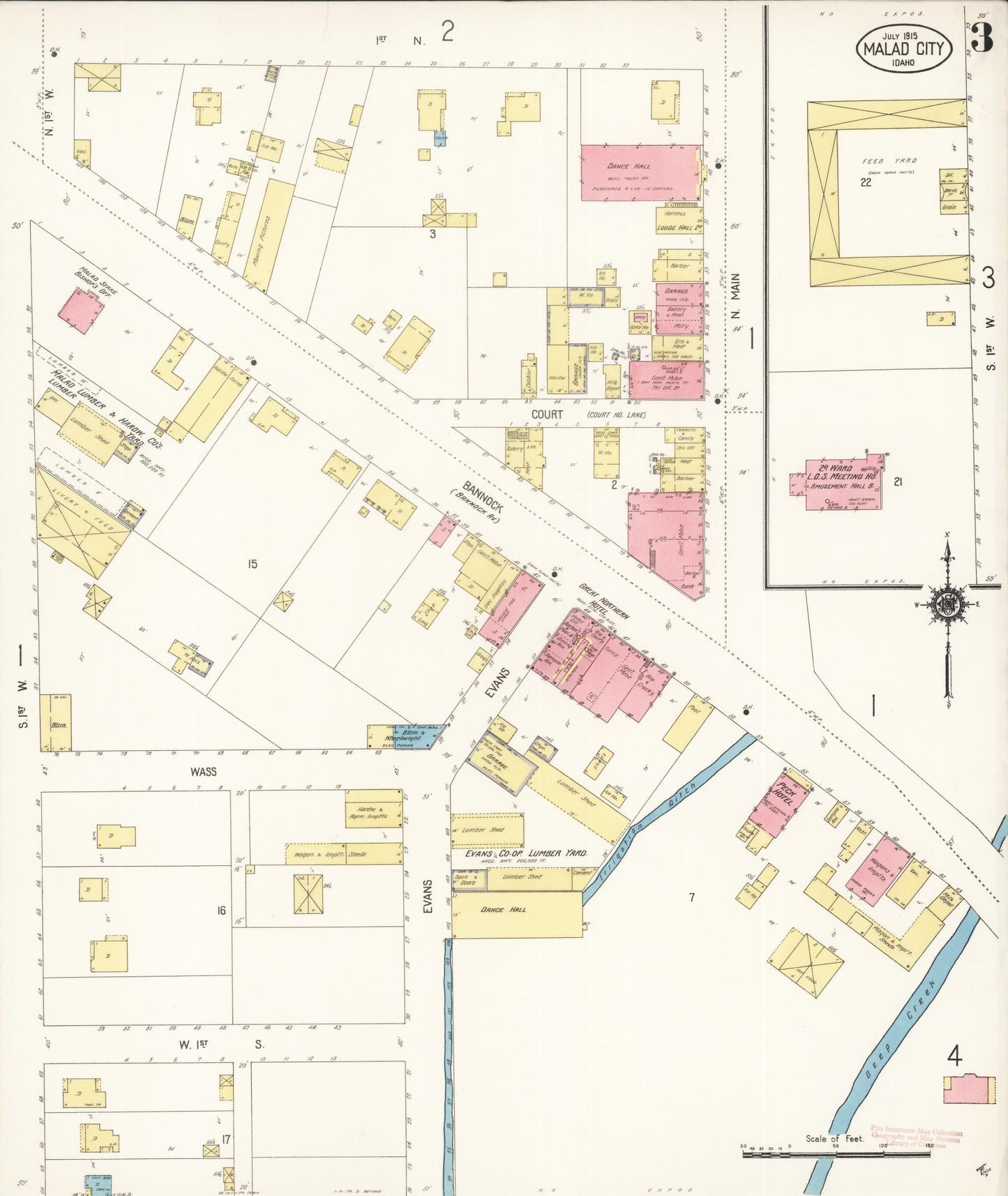 Sanborn Fire Insurance Map from Malad City, Oneida County, Idaho (1915), Sheet #0003 - Complete Map Set gallery image, historic Sanborn map, vintage wall art, Idaho Idaho