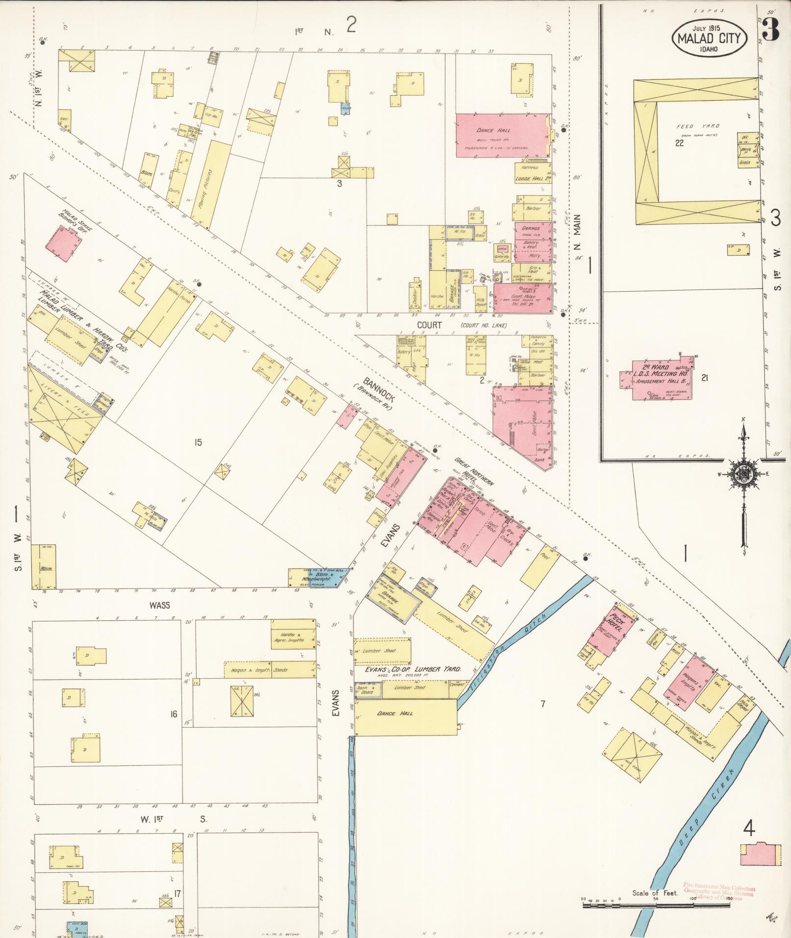 Sanborn Fire Insurance Map from Malad City, Oneida County, Idaho (1915), Sheet #0003 - Complete Map Set gallery image, historic Sanborn map, vintage wall art, Idaho Idaho