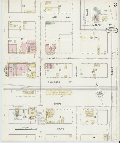 Sanborn Fire Insurance Map from Terrell, Kaufman County, Texas (1888), Sheet #0003 - Complete Map Set gallery image, historic Sanborn map, vintage wall art, Texas Texas