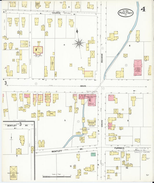 Sanborn Fire Insurance Map from Poultney, Rutland County, Vermont (1904), Sheet #0004 - Historic Sanborn Fire Insurance Map Print, vintage old map wall art, antique decor, genealogy gift, Vermont Vermont map