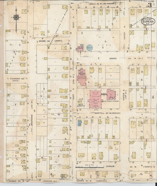 Sanborn Fire Insurance Map from Eureka, McPherson County, South Dakota (1939), Sheet #0003 - Historic Sanborn Fire Insurance Map Print, vintage old map wall art, antique decor, genealogy gift, South Dakota South Dakota map