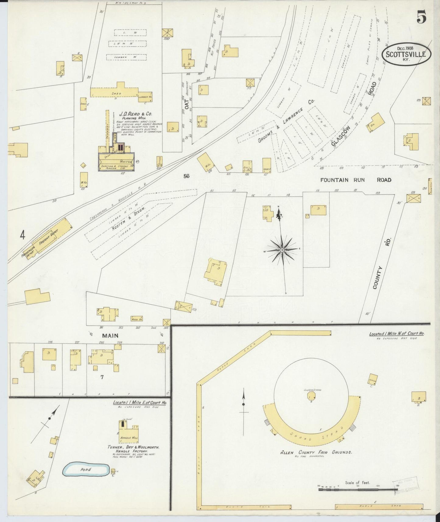 Sanborn Fire Insurance Map from Scottsville, Allen County, Kentucky (1908), Sheet #0005 - Historic Sanborn Fire Insurance Map Print, vintage old map wall art, antique decor, genealogy gift, Kentucky Kentucky map