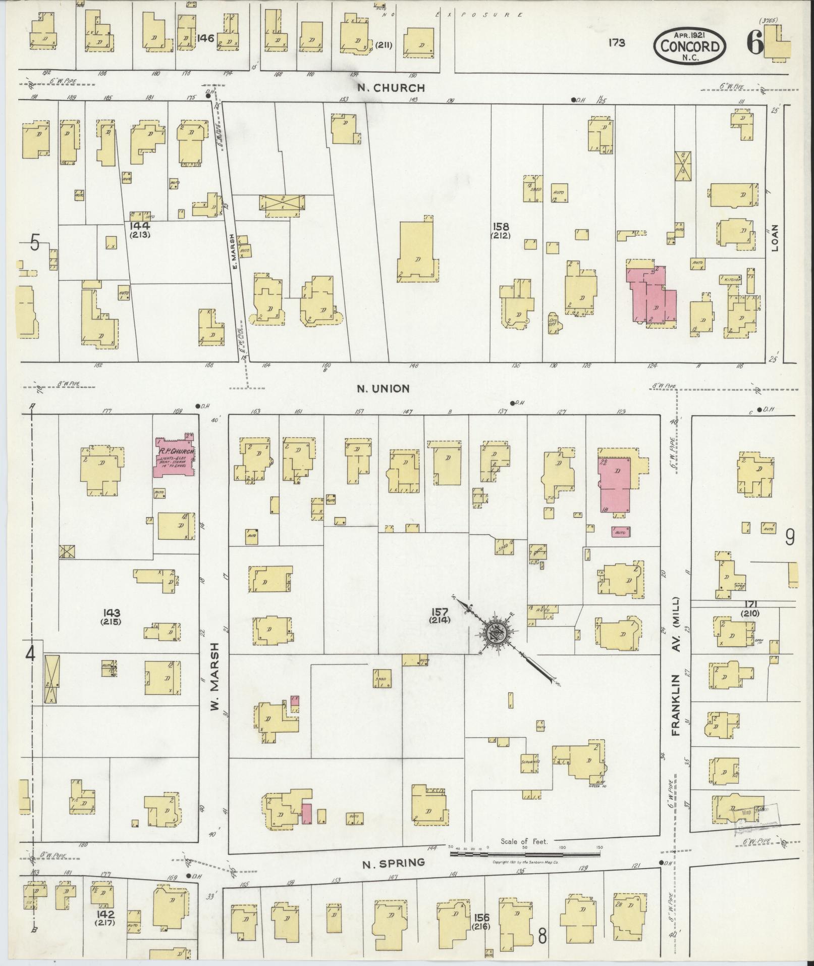 Sanborn Fire Insurance Map from Concord, Cabarrus County, North Carolina (1921), Sheet #0006 - Historic Sanborn Fire Insurance Map Print, vintage old map wall art, antique decor, genealogy gift, North Carolina North Carolina map