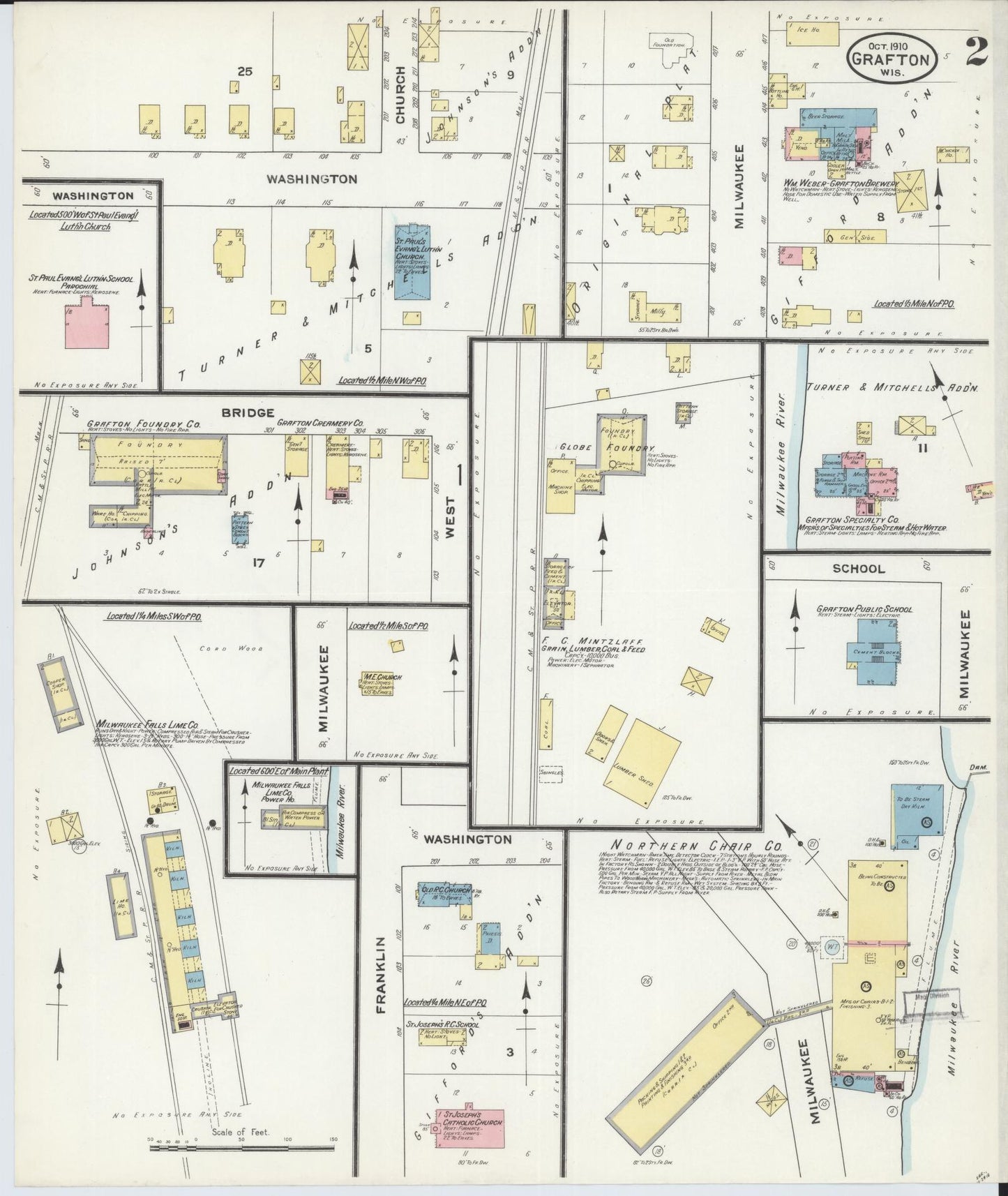 Sanborn Fire Insurance Map from Grafton, Ozankee County, Wisconsin (1910), Sheet #0002 - Complete Map Set gallery image, historic Sanborn map, vintage wall art, Wisconsin Wisconsin