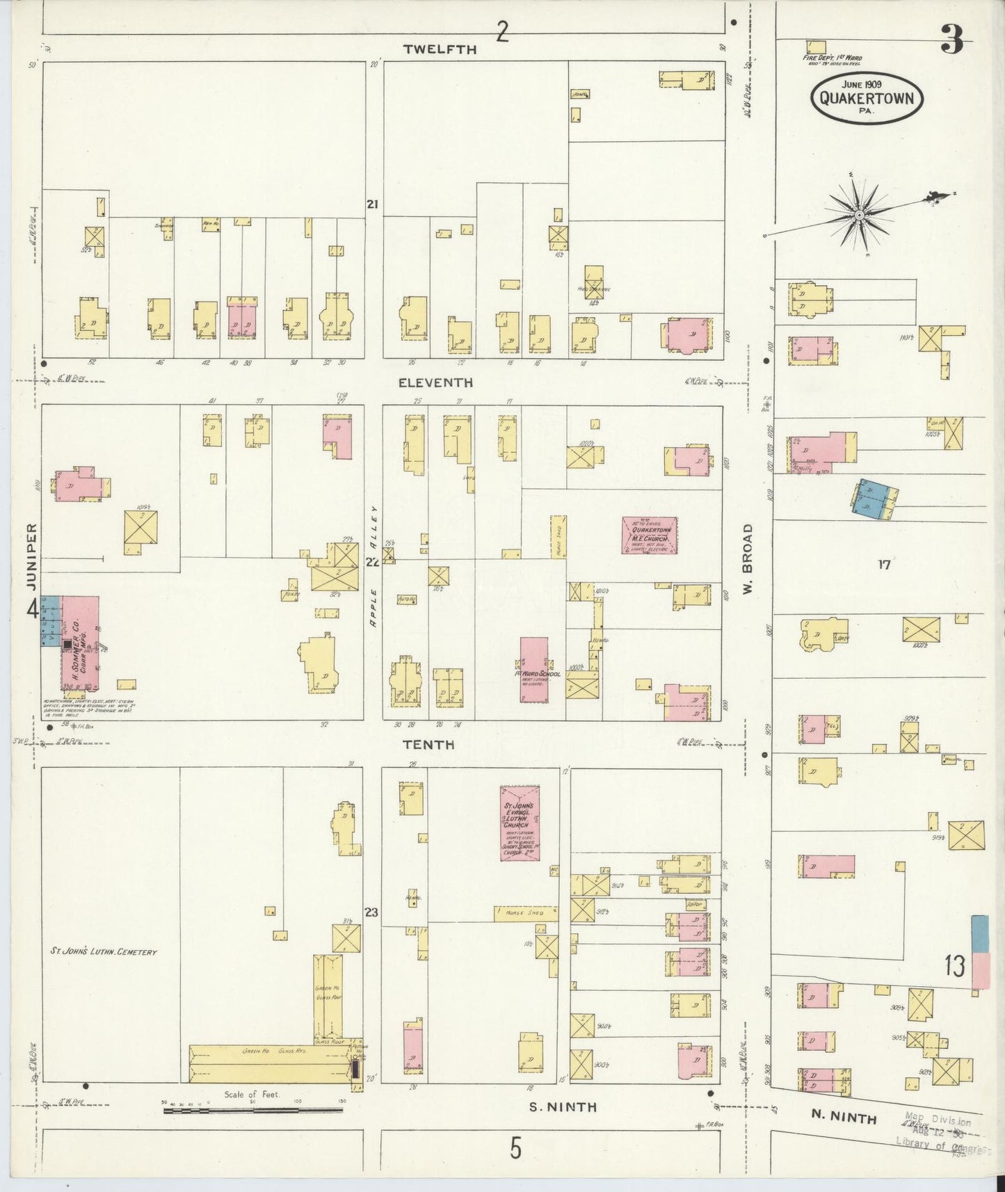 Sanborn Fire Insurance Map from Quakertown, Bucks County, Pennsylvania (1909), Sheet #0003 - Complete Map Set gallery image, historic Sanborn map, vintage wall art, Pennsylvania Pennsylvania