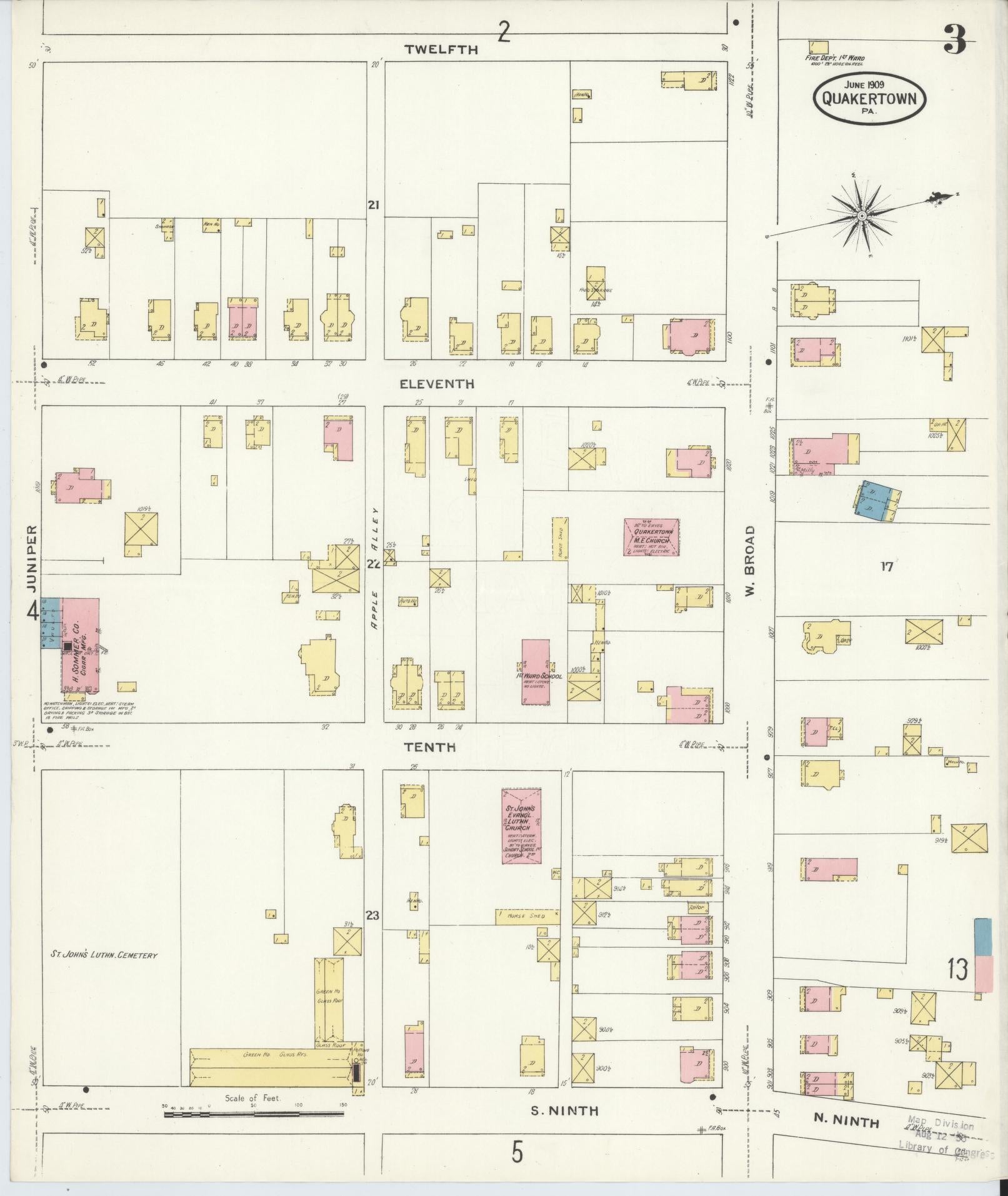 Sanborn Fire Insurance Map from Quakertown, Bucks County, Pennsylvania (1909), Sheet #0003 - Complete Map Set gallery image, historic Sanborn map, vintage wall art, Pennsylvania Pennsylvania