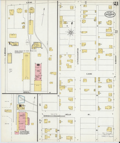 Sanborn Fire Insurance Map from Sherman, Grayson County, Texas (1902), Sheet #0021 - Complete Map Set gallery image, historic Sanborn map, vintage wall art, Texas Texas