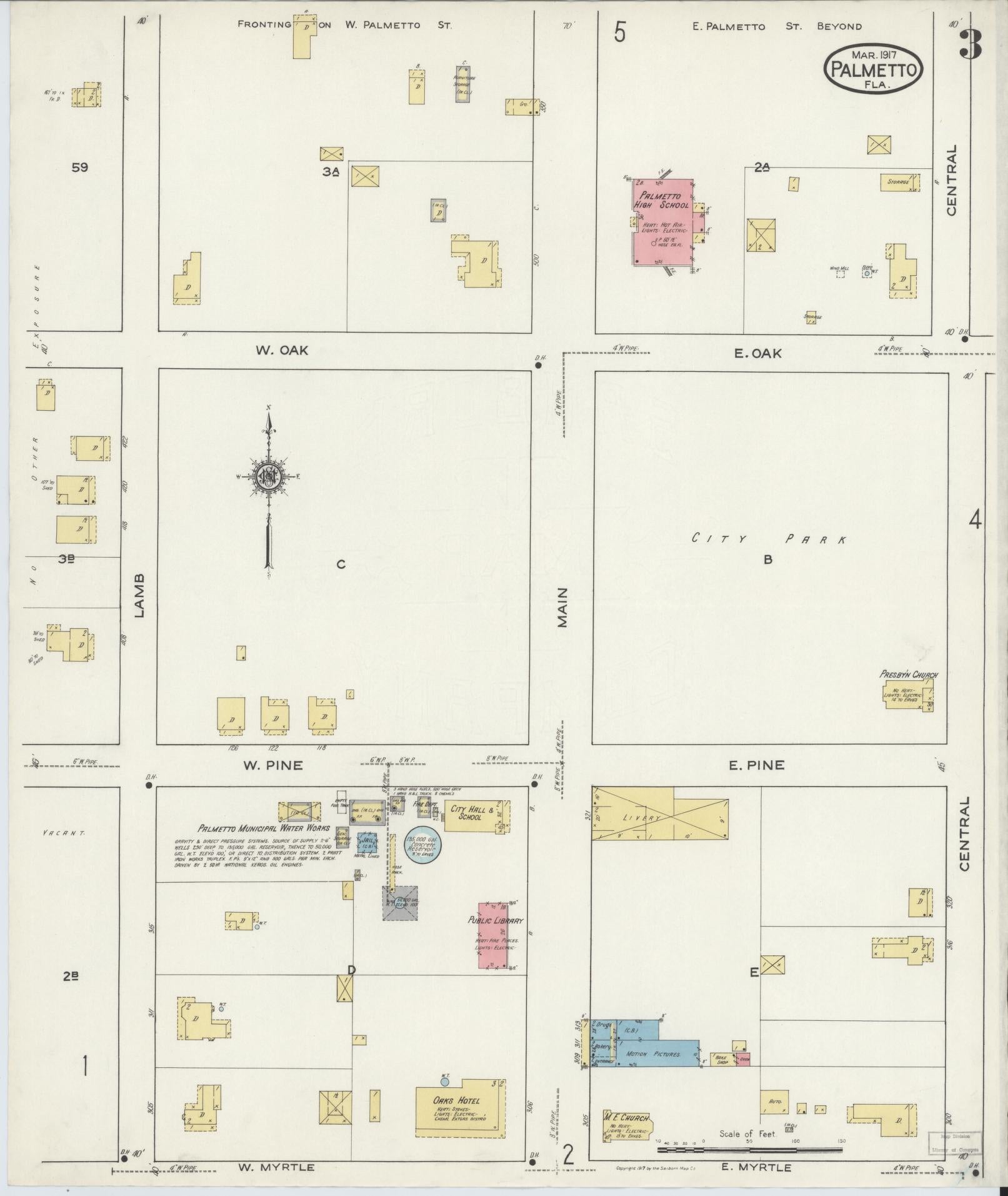 Sanborn Fire Insurance Map from Palmetto, Manatee County, Florida (1917), Sheet #0003 - Historic Sanborn Fire Insurance Map Print, vintage old map wall art, antique decor, genealogy gift, Florida Florida map