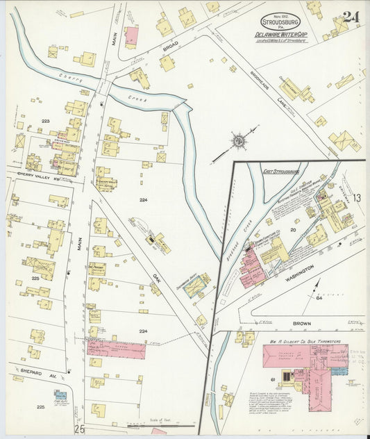 Sanborn Fire Insurance Map from Stroudsburg, Monroe County, Pennsylvania (1912), Sheet #0024 - Historic Sanborn Fire Insurance Map Print, vintage old map wall art, antique decor, genealogy gift, Pennsylvania Pennsylvania map