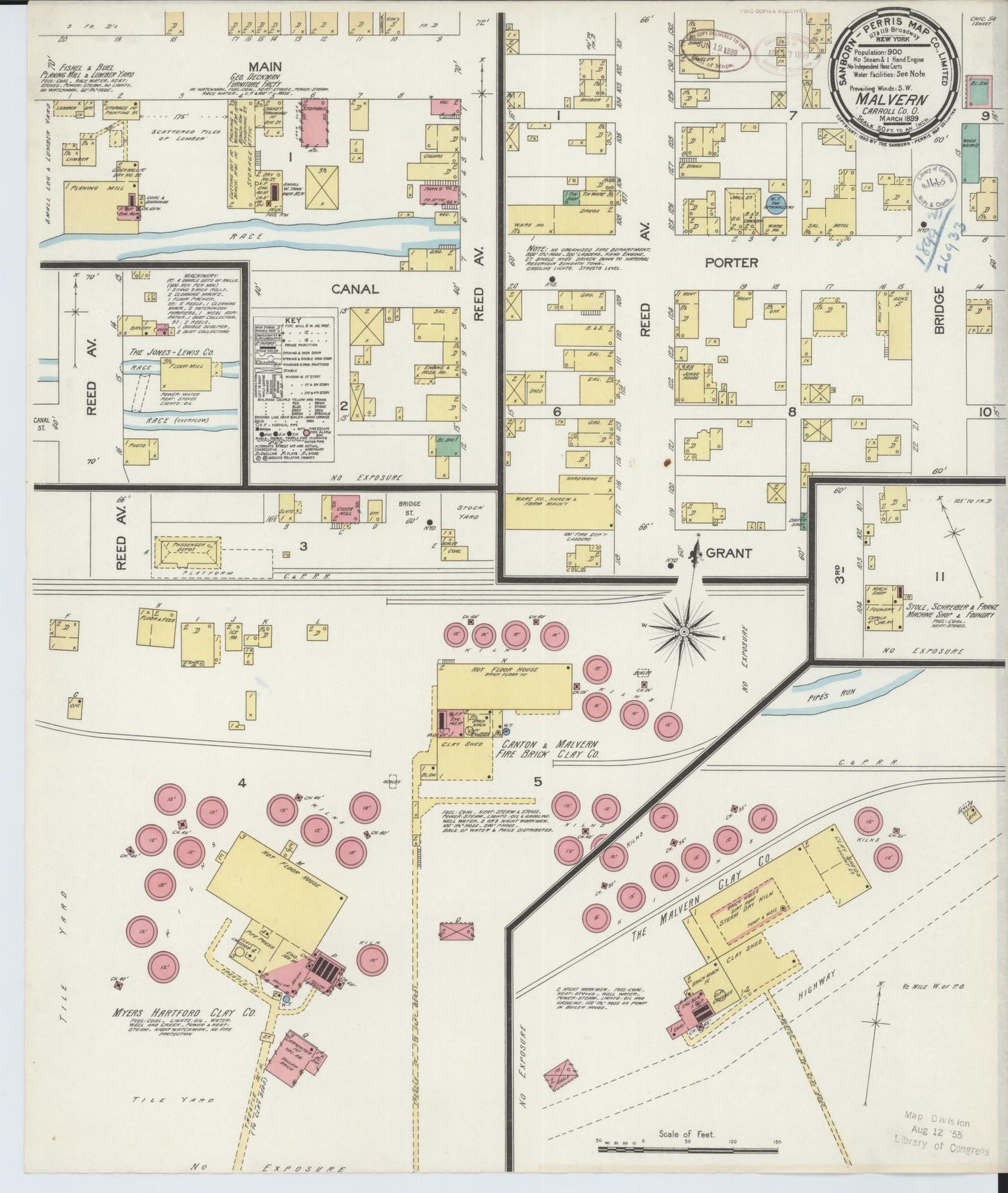 Sanborn Fire Insurance Map from Malvern, Carroll County, Ohio (1899), Sheet #0001 - Historic Sanborn Fire Insurance Map Print, vintage old map wall art, antique decor, genealogy gift, Ohio Ohio map
