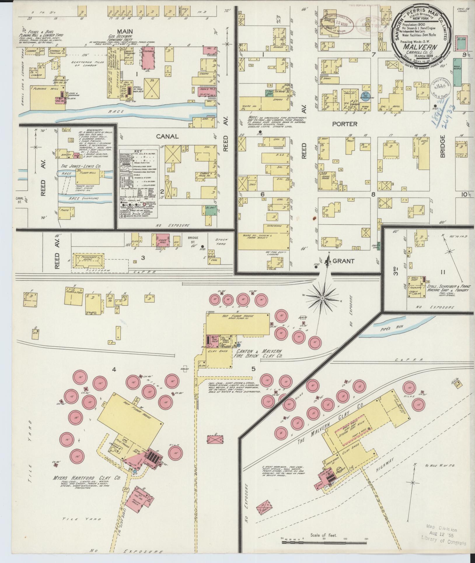 Sanborn Fire Insurance Map from Malvern, Carroll County, Ohio (1899), Sheet #0001 - Historic Sanborn Fire Insurance Map Print, vintage old map wall art, antique decor, genealogy gift, Ohio Ohio map